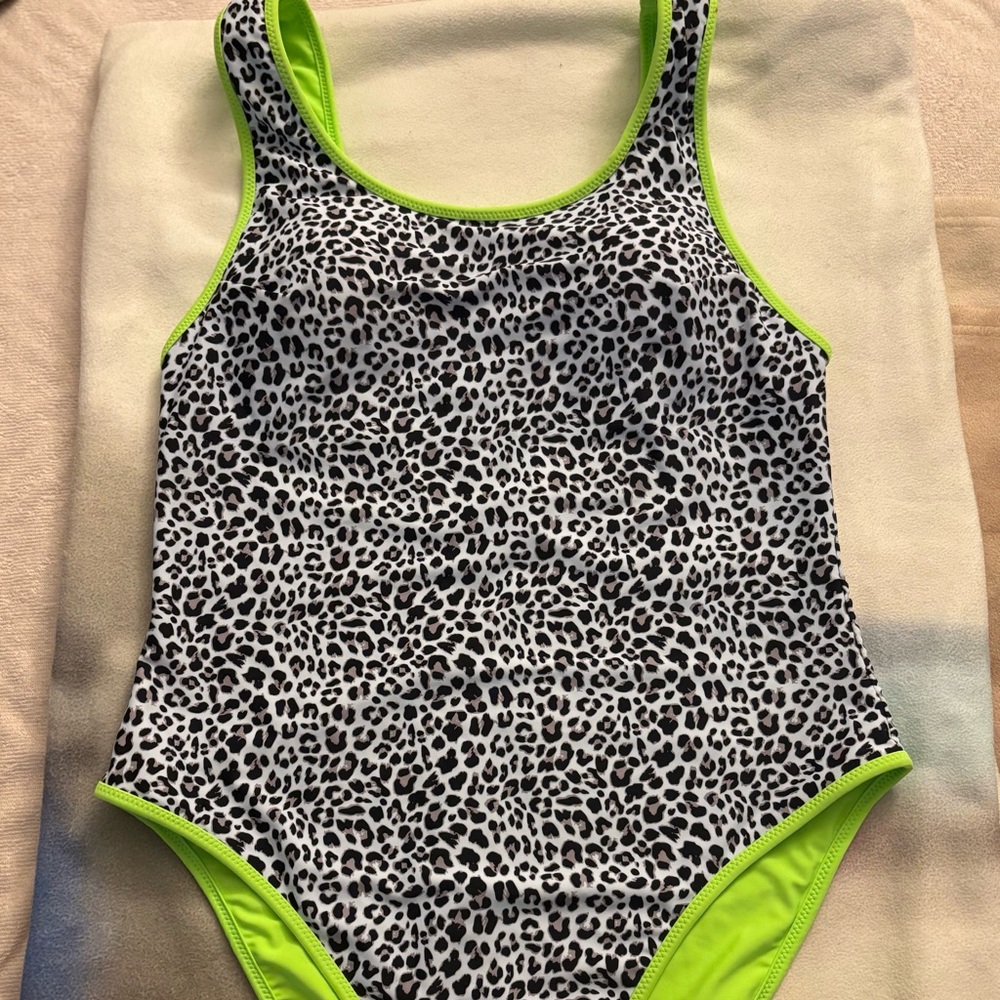 Cupshe Black and White Leopard Print One Piece Swimsuit with Neon Green Accents